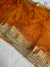 Load image into Gallery viewer, New Orange Color Banarasi Tissue Silk Jacquard n Lace Work Fancy Designer Wedding Wear Saree
