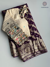 Load image into Gallery viewer, Beautiful Party Wear Viscose Georgette Zari Work Embroidery Stiched Blouse Saree for Ceremonial Occasion
