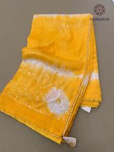 Load image into Gallery viewer, Admirable Soft Chinnon Silk Shibori Printed With Mirror Work Party Wear Saree For Wedding
