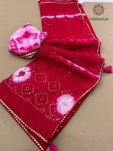 Load image into Gallery viewer, Admirable Soft Chinnon Silk Shibori Printed With Mirror Work Party Wear Saree For Wedding
