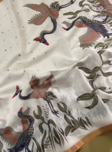 Load image into Gallery viewer, Blossom Party Wear White Colour Soft Cotton Print Fancy Designer Saree
