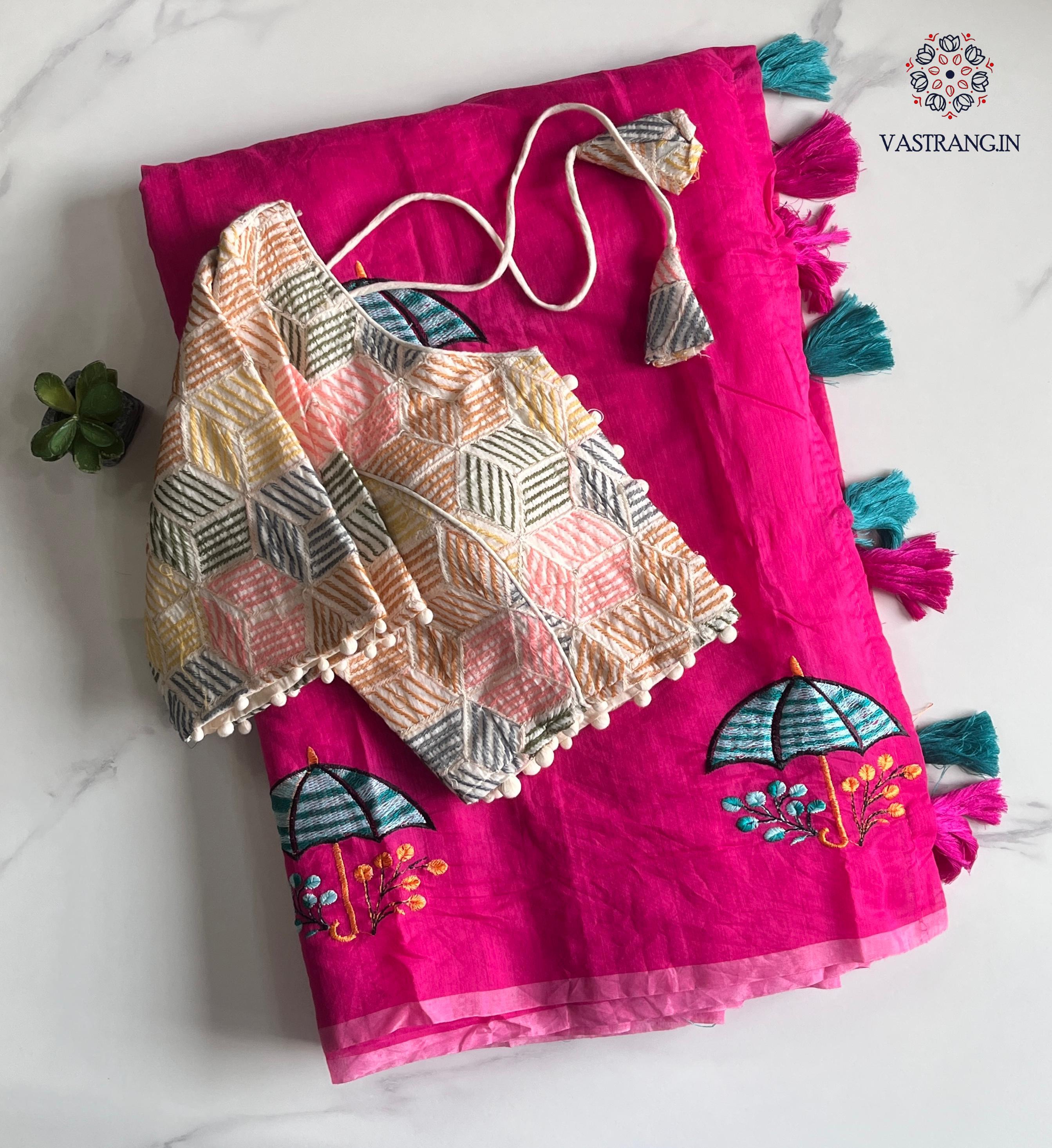 New Party Wear Chanderi Cotton Embroidery n Tussels Work Fancy Designer Saree With Stitched Blouse