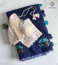 Load image into Gallery viewer, New Party Wear Chanderi Cotton Embroidery n Tussels Work Fancy Designer Saree With Stitched Blouse
