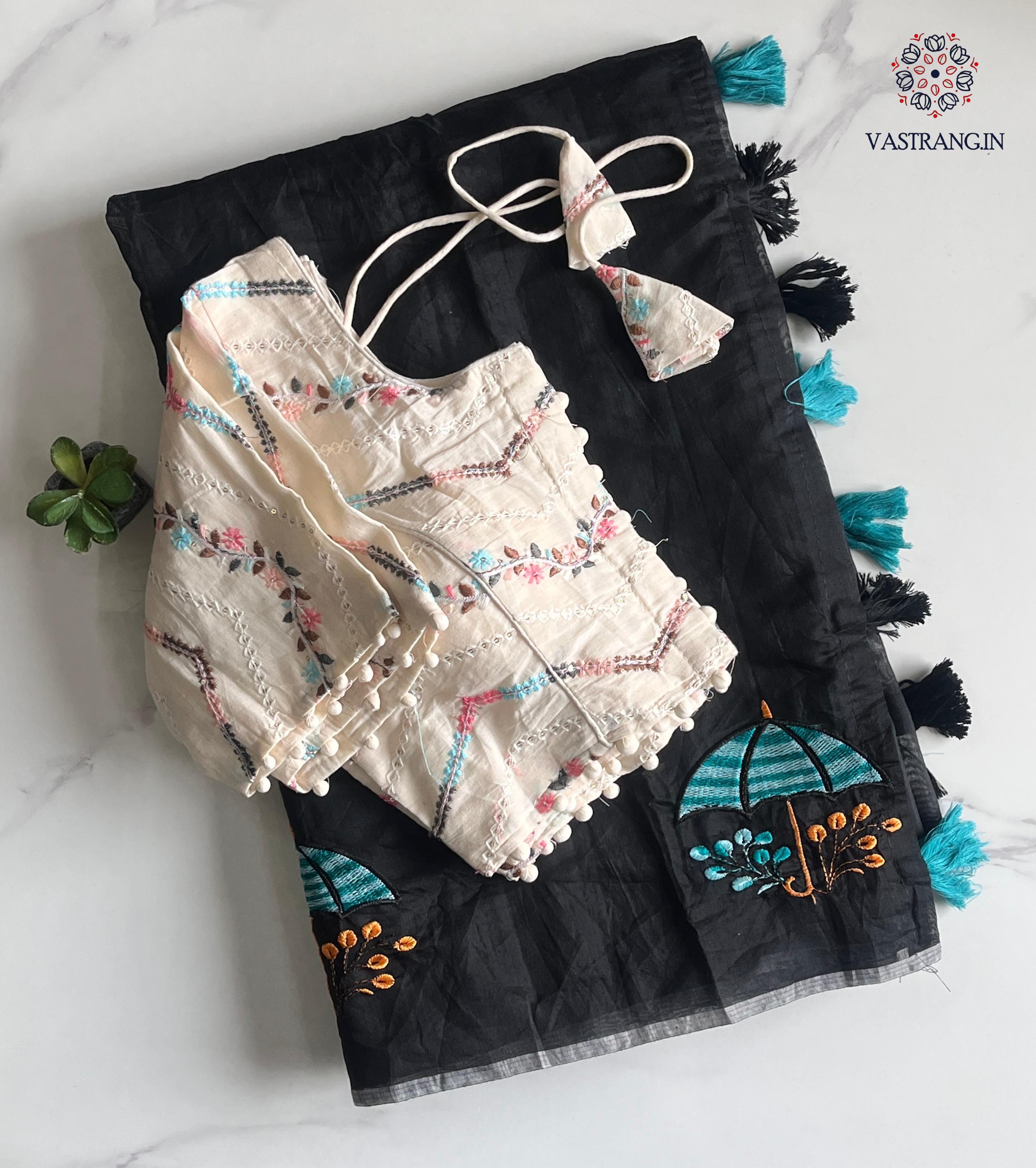 New Party Wear Chanderi Cotton Embroidery n Tussels Work Fancy Designer Saree With Stitched Blouse
