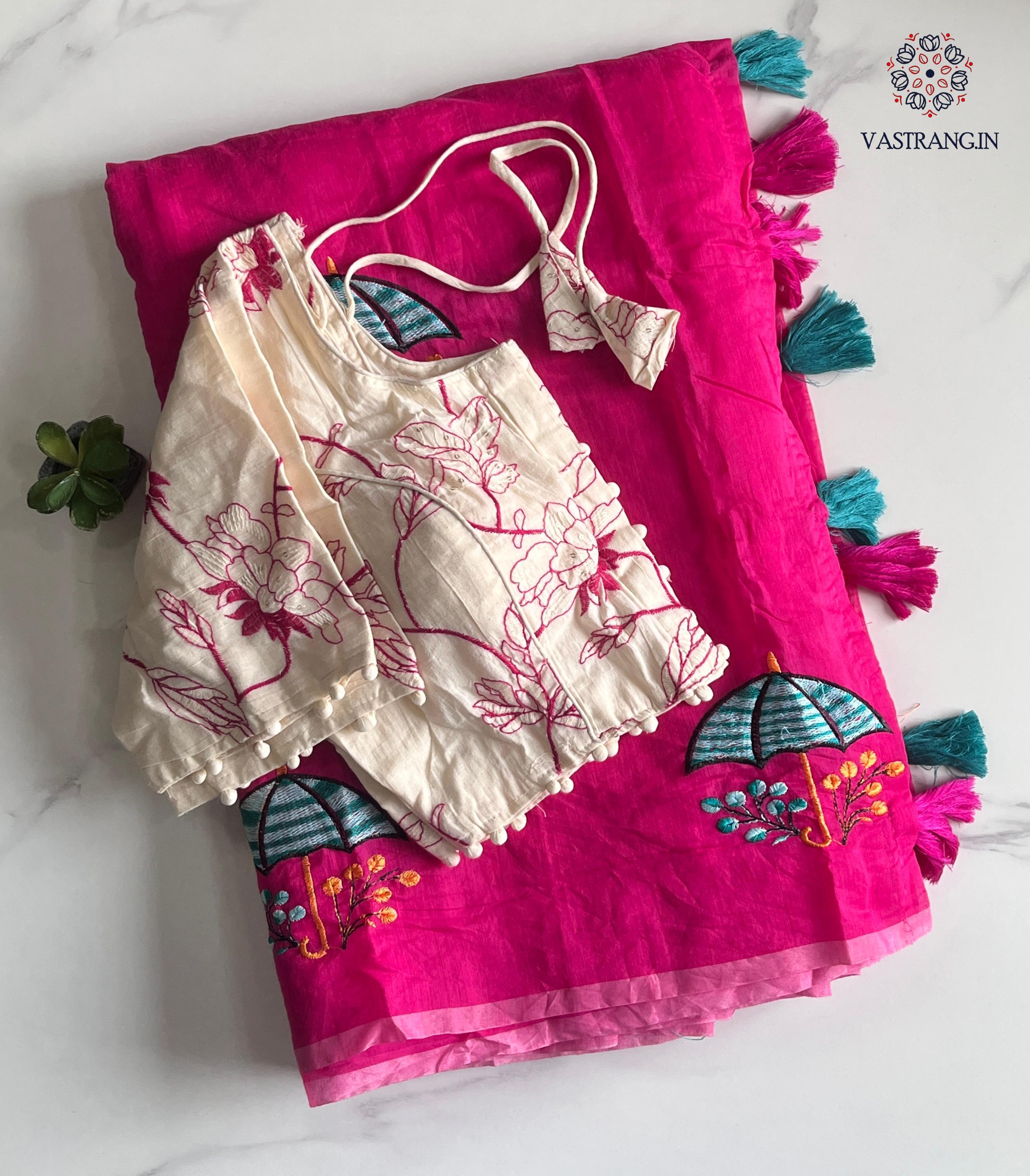 New Party Wear Chanderi Cotton Embroidery n Tussels Work Fancy Designer Saree With Stitched Blouse