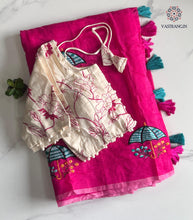 Load image into Gallery viewer, New Party Wear Chanderi Cotton Embroidery n Tussels Work Fancy Designer Saree With Stitched Blouse
