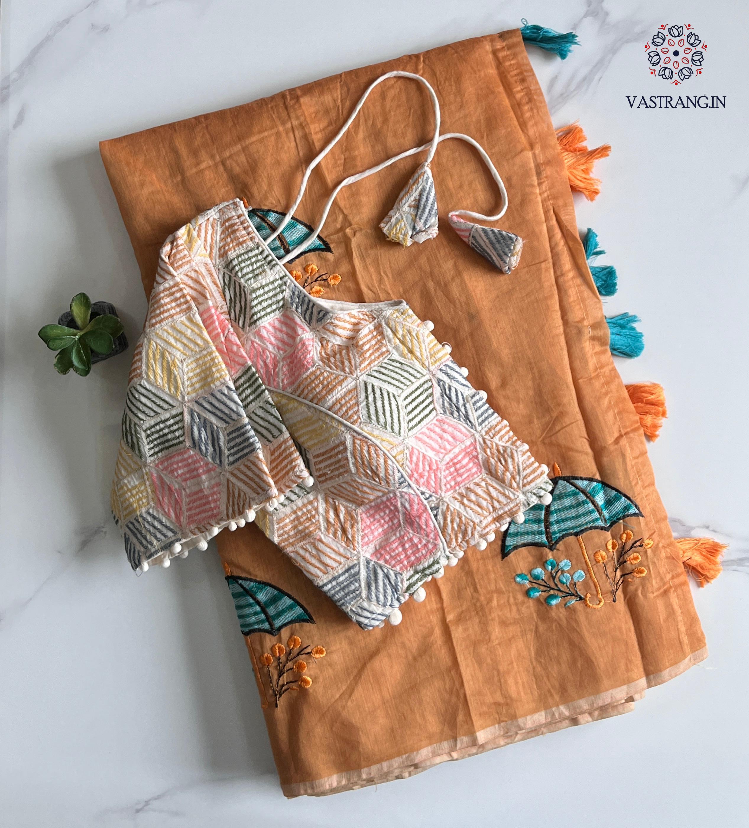 New Party Wear Chanderi Cotton Embroidery n Tussels Work Fancy Designer Saree With Stitched Blouse
