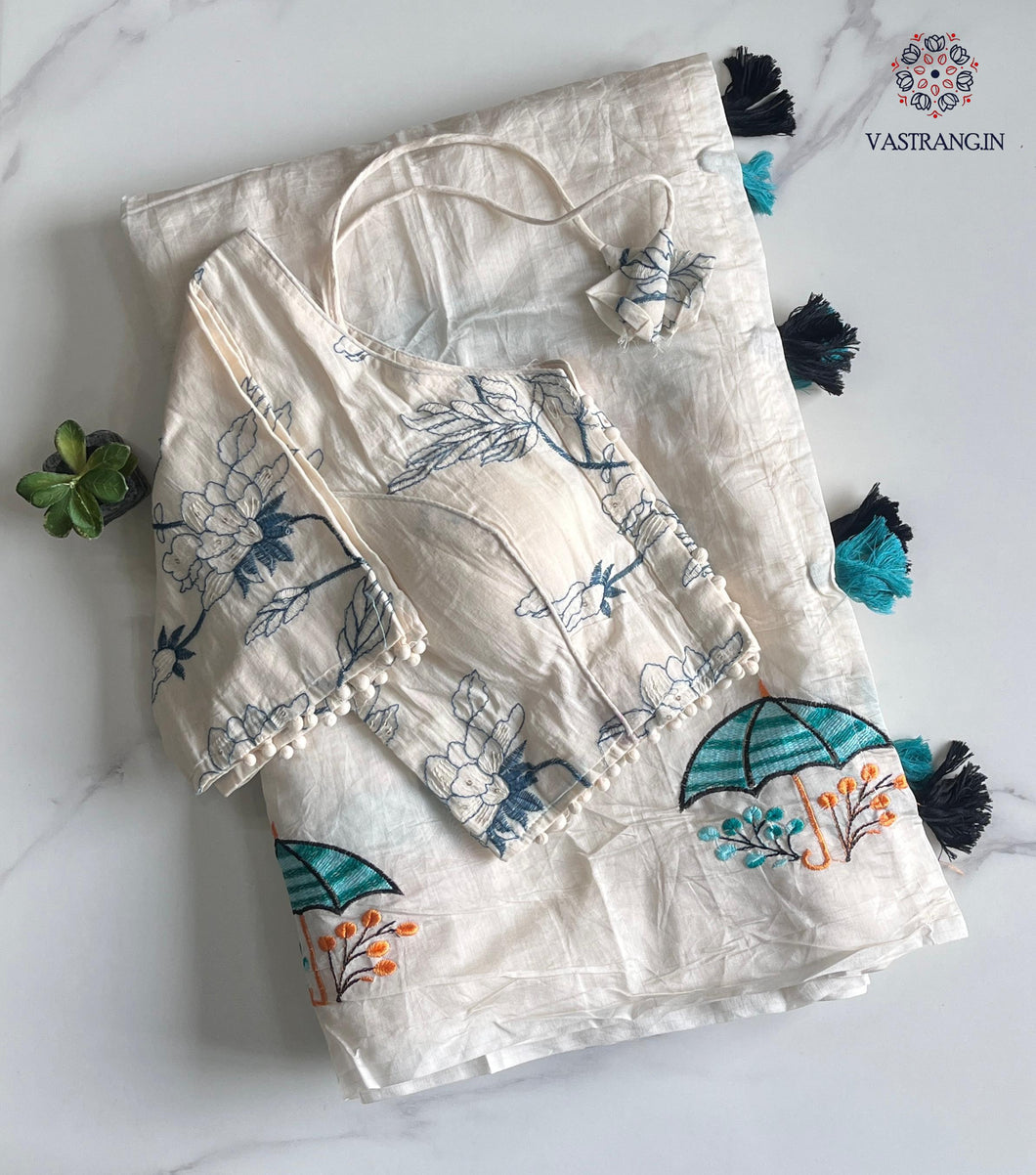 New Party Wear Chanderi Cotton Embroidery n Tussels Work Fancy Designer Saree With Stitched Blouse