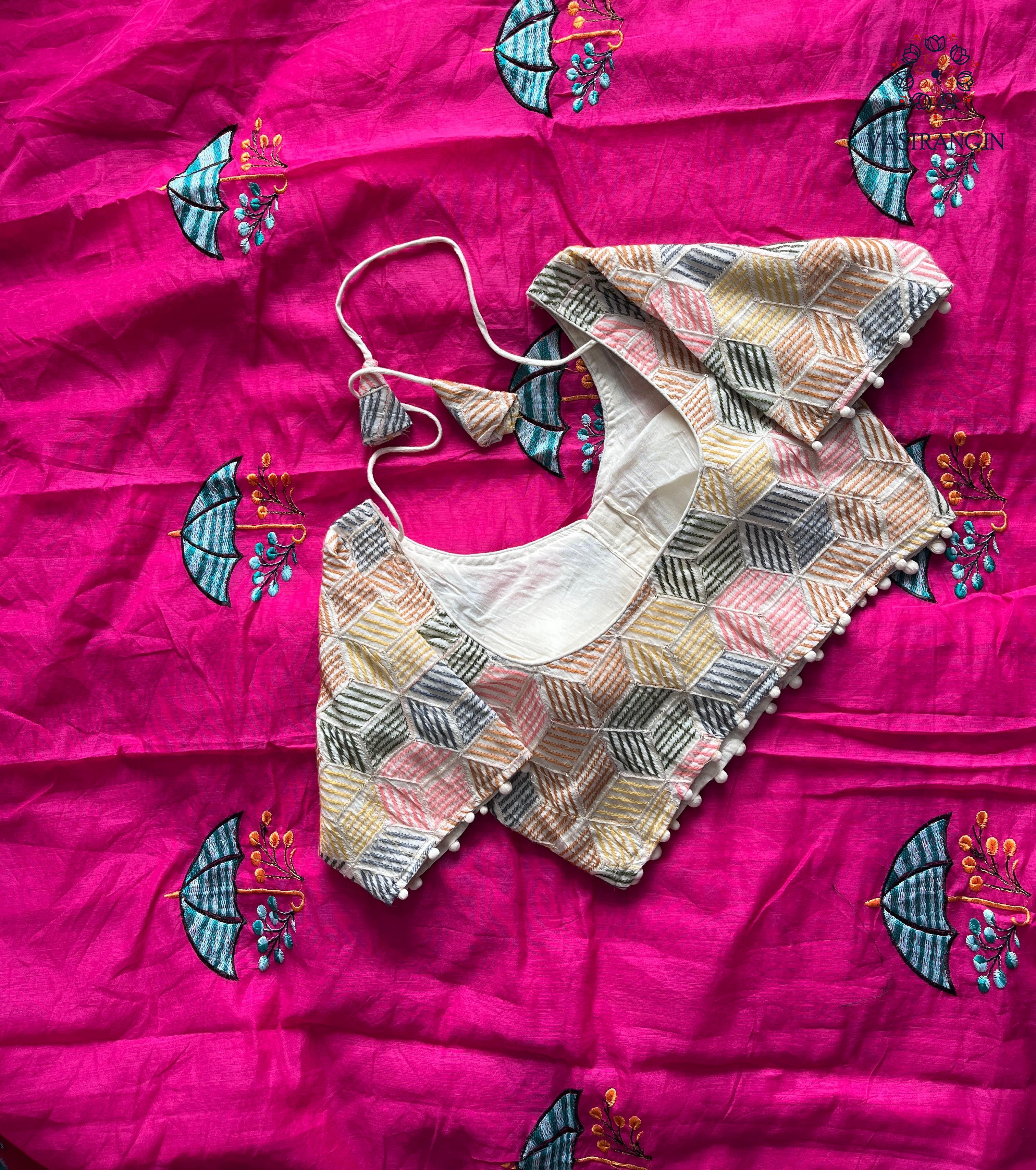 New Party Wear Chanderi Cotton Embroidery n Tussels Work Fancy Designer Saree With Stitched Blouse