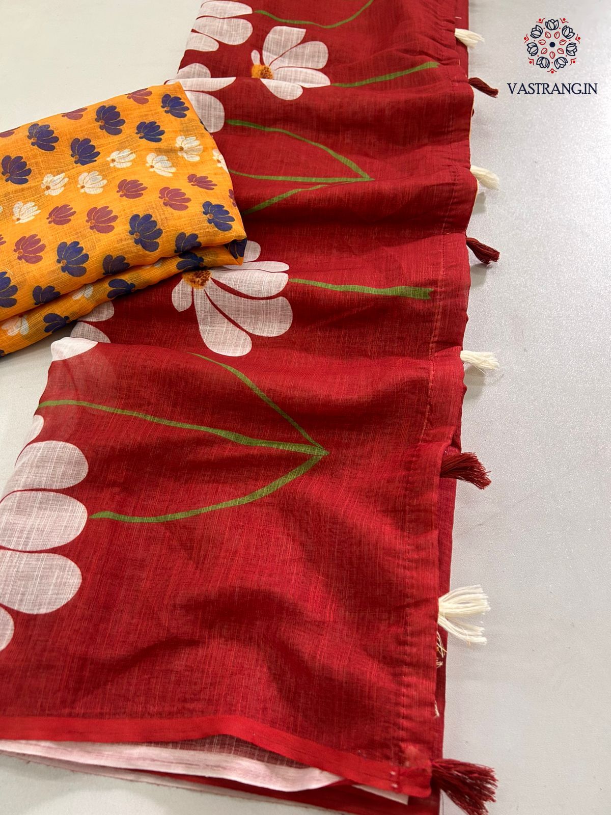 Latest Function Wear Soft Linen Cotton Print With Tassles Work Fancy Designer Saree With Blouse