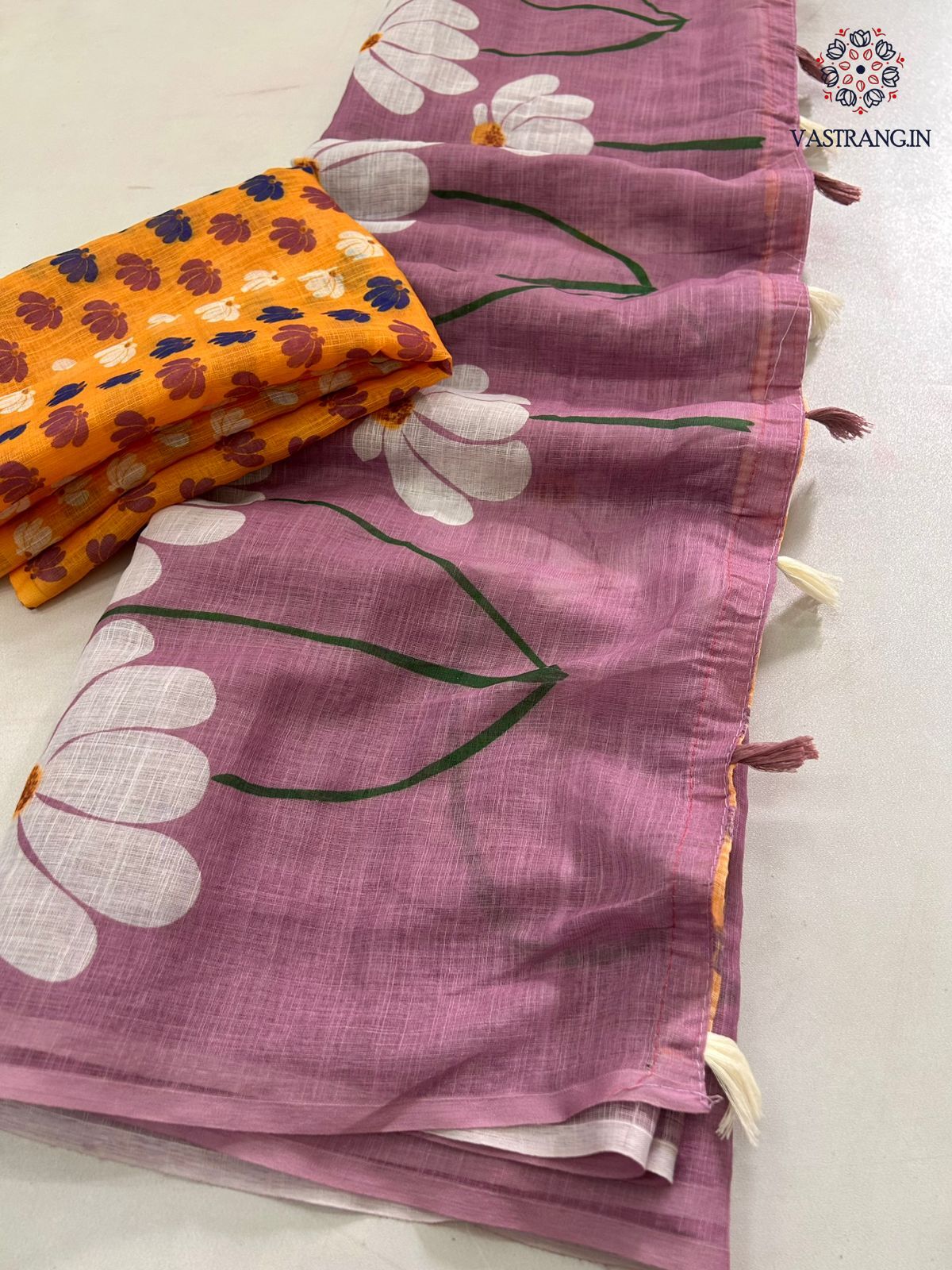 Latest Function Wear Soft Linen Cotton Print With Tassles Work Fancy Designer Saree With Blouse