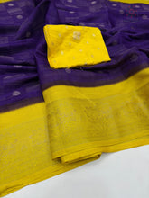Load image into Gallery viewer, New Wedding Wear Purple Color Pure Dola Silk Zari Jacquard Weaving Work Fancy Designer Saree
