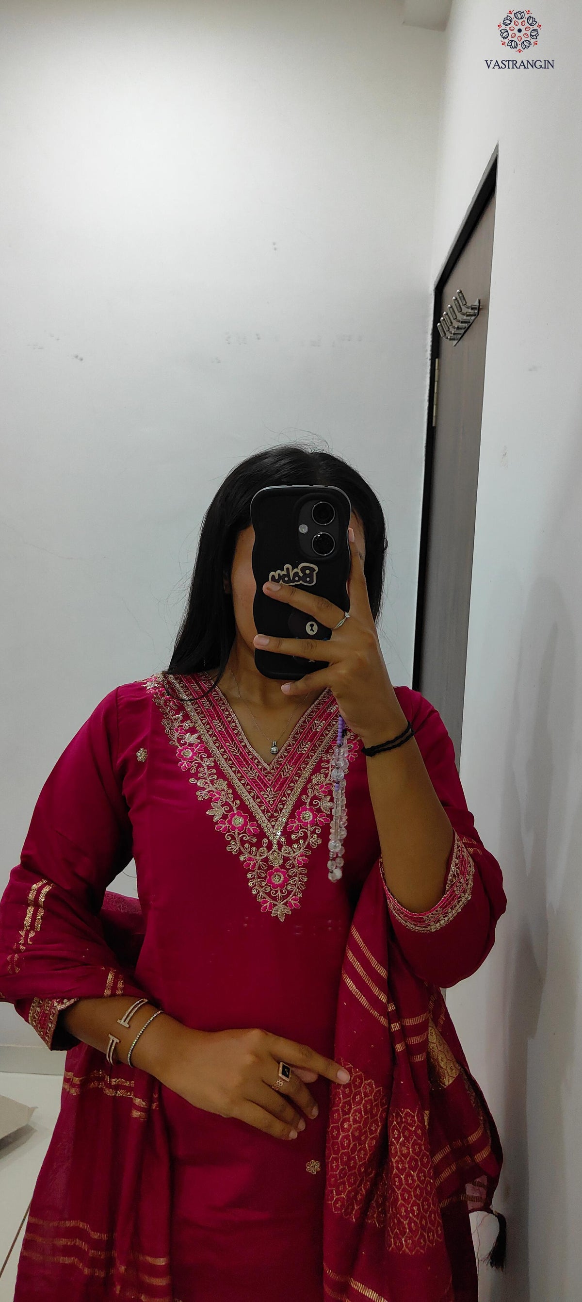 New Festive Wear Cherry Color Roman Silk Embroidery n Sequence Work Designer Straight Kurta With Trouser n Dupatta Set