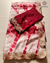Load image into Gallery viewer, Marvellous Party Wear Double Shaded Dyeing Chinnon Silk Embroidery N Moti Cut Work Border Fancy Designer Saree For Ceremonial Occasion
