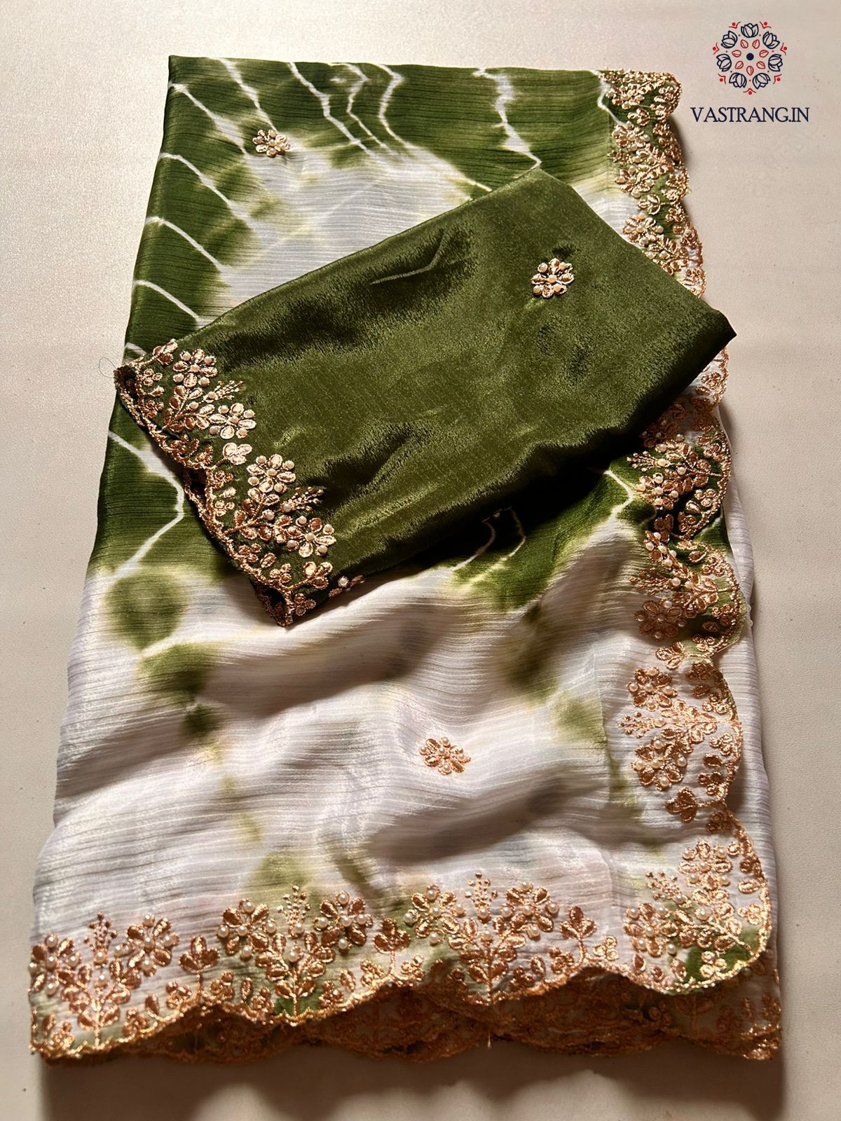 Marvellous Party Wear Double Shaded Dyeing Chinnon Silk Embroidery N Moti Cut Work Border Fancy Designer Saree For Ceremonial Occasion