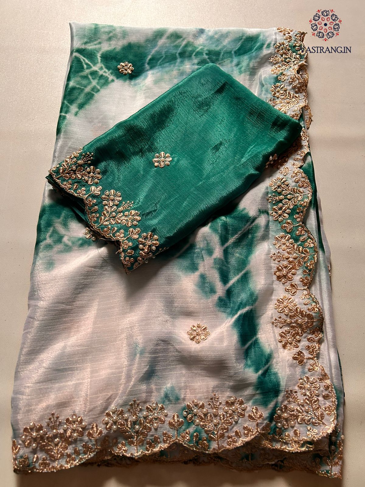 Marvellous Party Wear Double Shaded Dyeing Chinnon Silk Embroidery N Moti Cut Work Border Fancy Designer Saree For Ceremonial Occasion