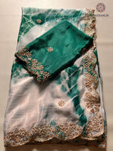 Load image into Gallery viewer, Marvellous Party Wear Double Shaded Dyeing Chinnon Silk Embroidery N Moti Cut Work Border Fancy Designer Saree For Ceremonial Occasion
