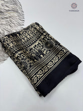 Load image into Gallery viewer, New Function Wear Black Color Pure Satin Silk Ajrak Printed Rich Pallu n Tussles Work Fancy Designer Saree
