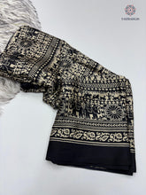 Load image into Gallery viewer, New Function Wear Black Color Pure Satin Silk Ajrak Printed Rich Pallu n Tussles Work Fancy Designer Saree
