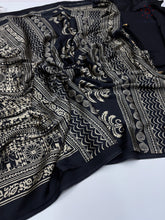 Load image into Gallery viewer, New Function Wear Black Color Pure Satin Silk Ajrak Printed Rich Pallu n Tussles Work Fancy Designer Saree
