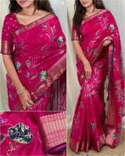 Load image into Gallery viewer, Elegant New Festive Wear Soft Cotton Designer Tussles Print n Weaving Work Saree For Women
