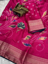 Load image into Gallery viewer, Elegant New Festive Wear Soft Cotton Designer Tussles Print n Weaving Work Saree For Women
