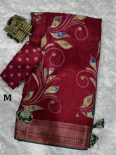 Load image into Gallery viewer, Elegant New Festive Wear Soft Cotton Designer Tussles Print n Weaving Work Saree For Women

