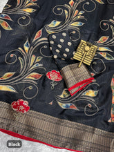 Load image into Gallery viewer, Elegant New Festive Wear Soft Cotton Designer Tussles Print n Weaving Work Saree For Women
