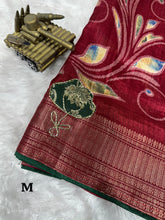 Load image into Gallery viewer, Elegant New Festive Wear Soft Cotton Designer Tussles Print n Weaving Work Saree For Women
