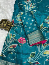 Load image into Gallery viewer, Elegant New Festive Wear Soft Cotton Designer Tussles Print n Weaving Work Saree For Women
