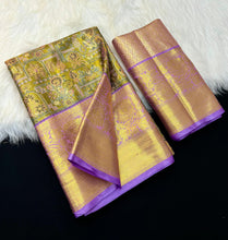 Load image into Gallery viewer, New Wedding Wear Pista n Purple Color Kanchipuram Silk Pure Zari Weaving with Beautiful Meena Weaving Saree
