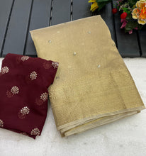 Load image into Gallery viewer, Attractive Tissue Silk Gold Color Sequence n Jacquard Work Fancy Designer Saree For Women
