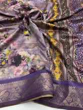 Load image into Gallery viewer, New Staring Purple Color Crush Silk Print n Jacquard Weaving Work Rich Pallu Designer Saree

