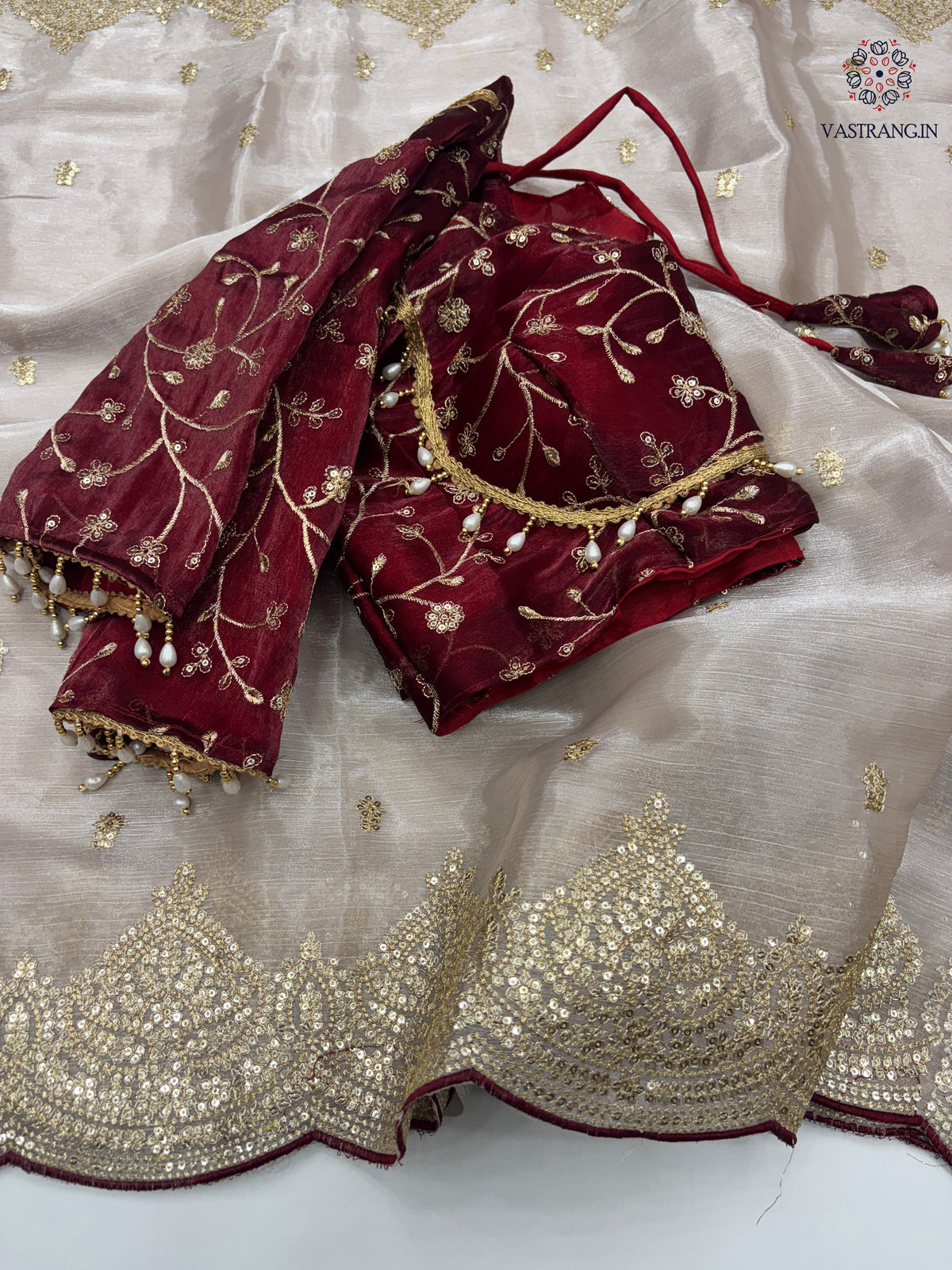 New Partywear Wear Silk Embroidery n Sequence Work Fancy Designer Saree With Unstitched Blouse