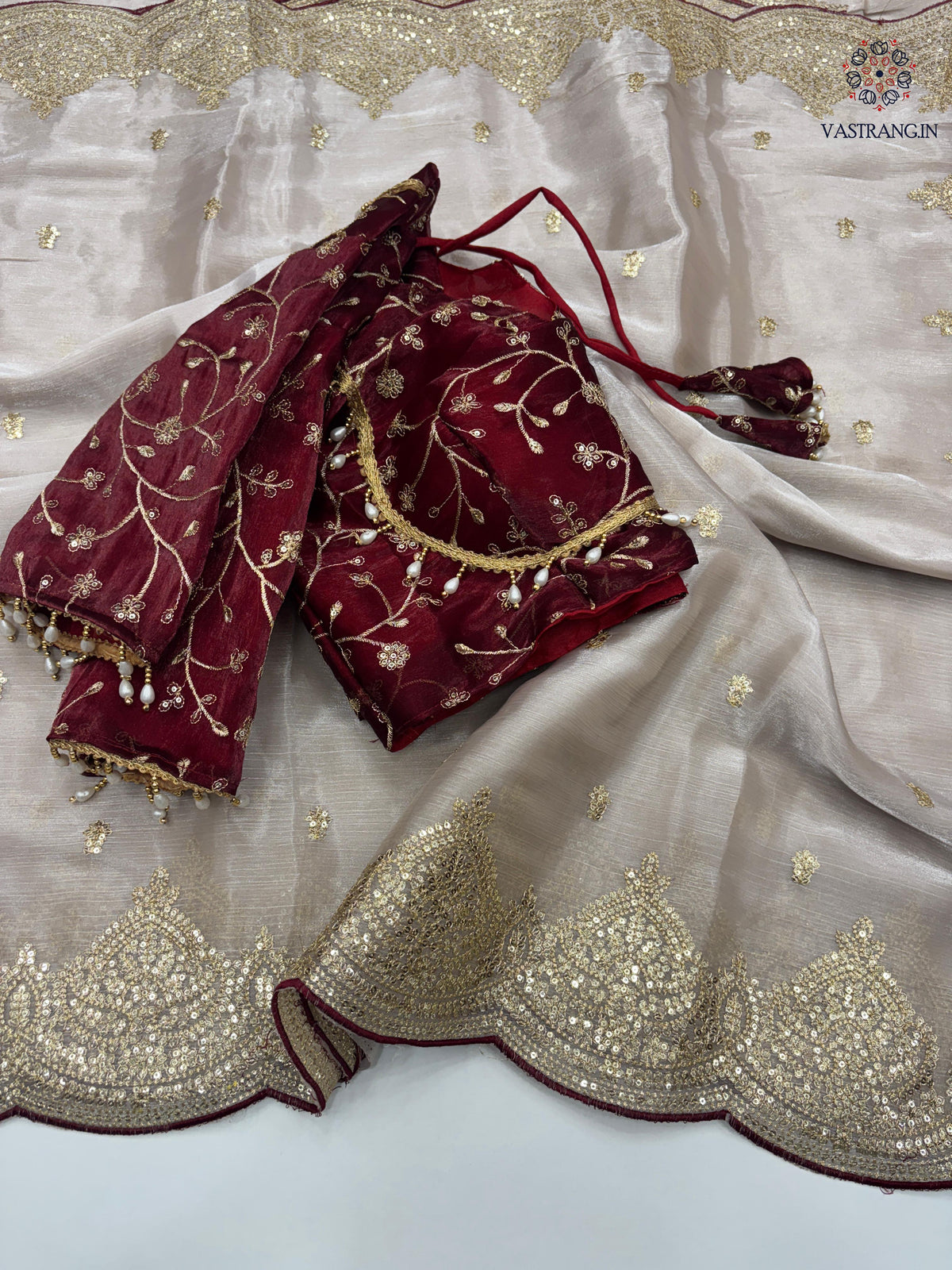 New Partywear Wear Silk Embroidery n Sequence Work Fancy Designer Saree With Unstitched Blouse
