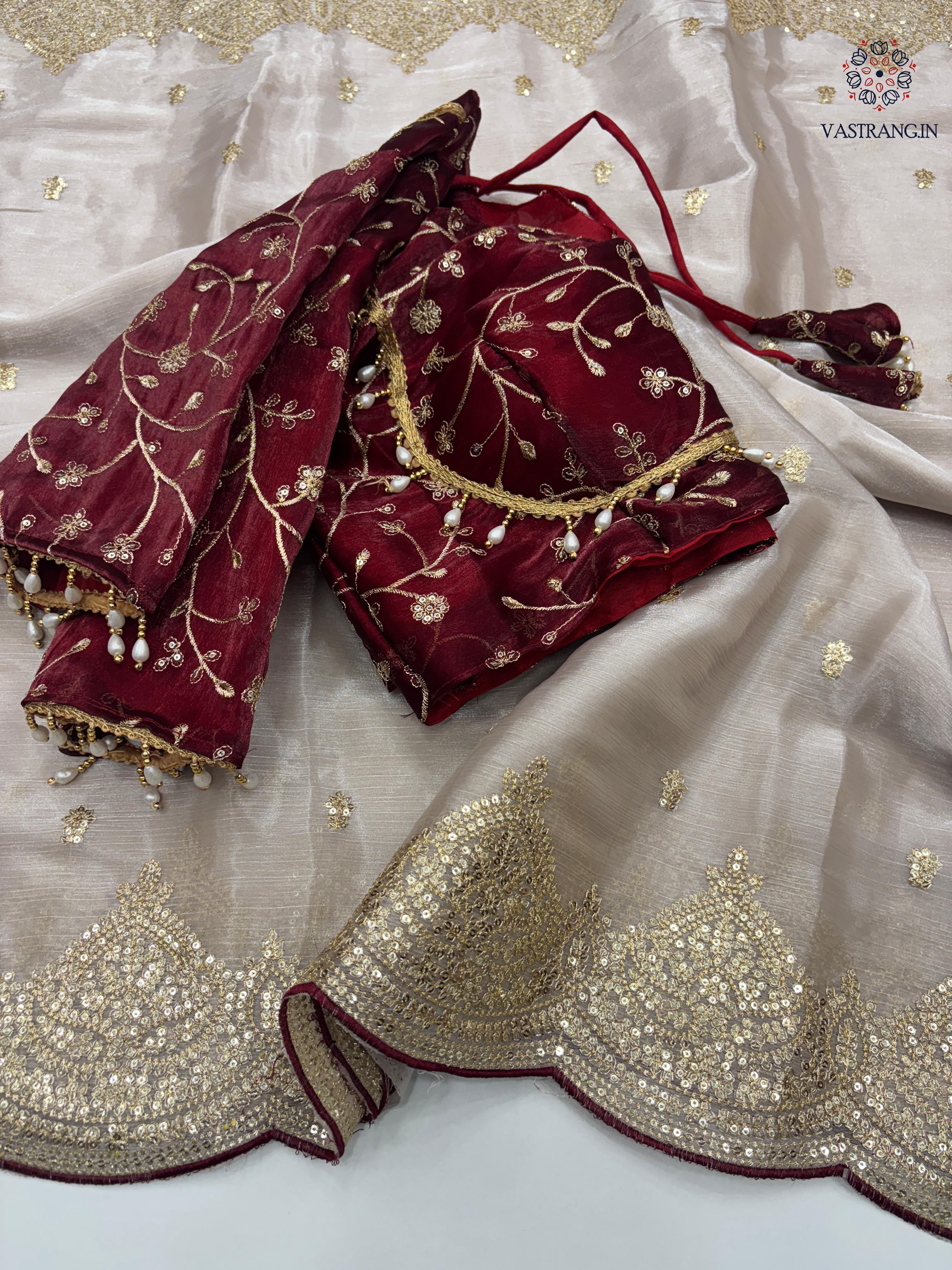 New Partywear Wear Silk Embroidery n Sequence Work Fancy Designer Saree With Unstitched Blouse