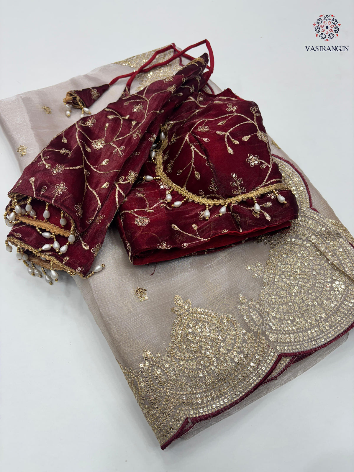 New Partywear Wear Silk Embroidery n Sequence Work Fancy Designer Saree With Unstitched Blouse