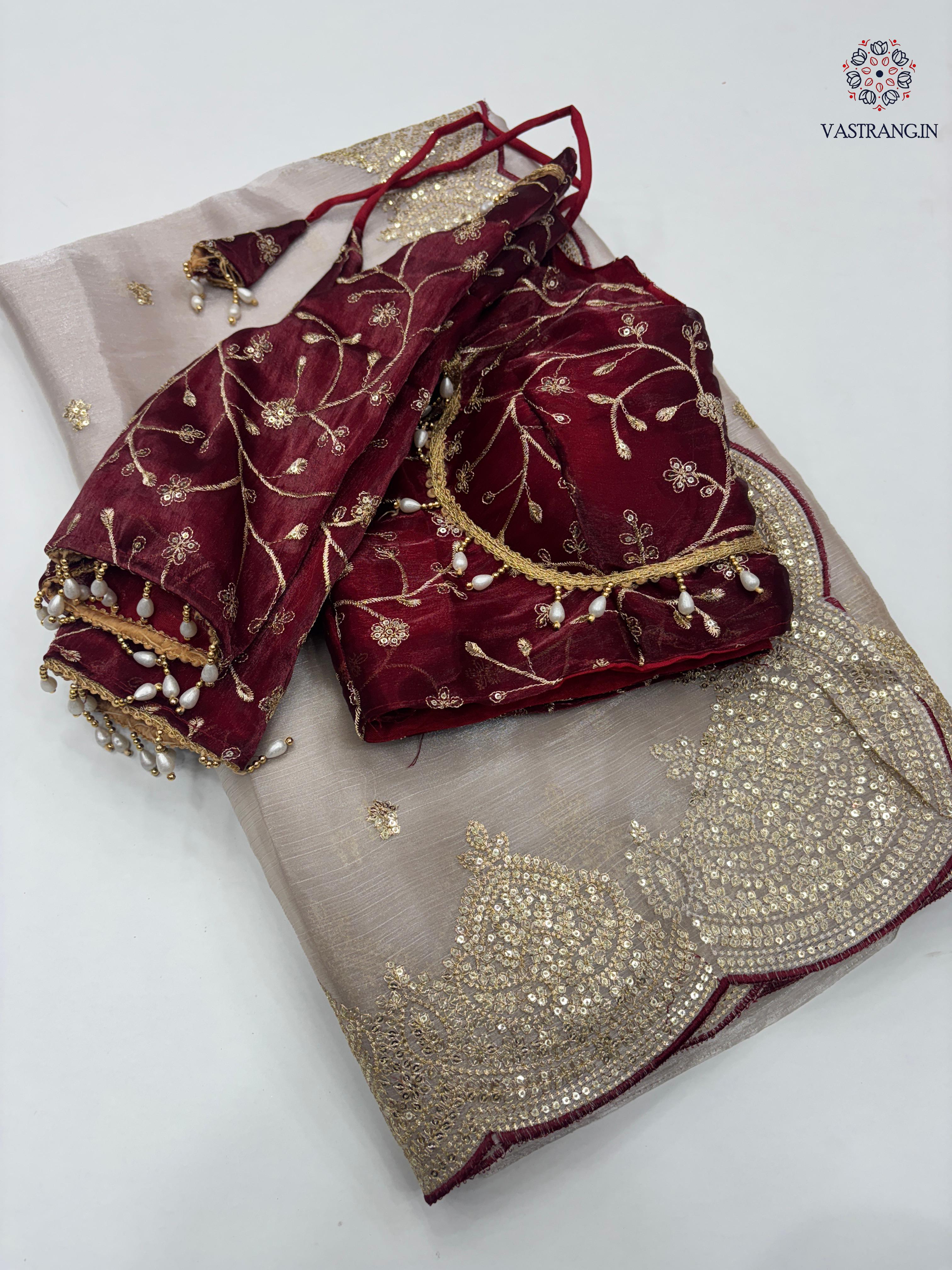 New Partywear Wear Silk Embroidery n Sequence Work Fancy Designer Saree With Unstitched Blouse