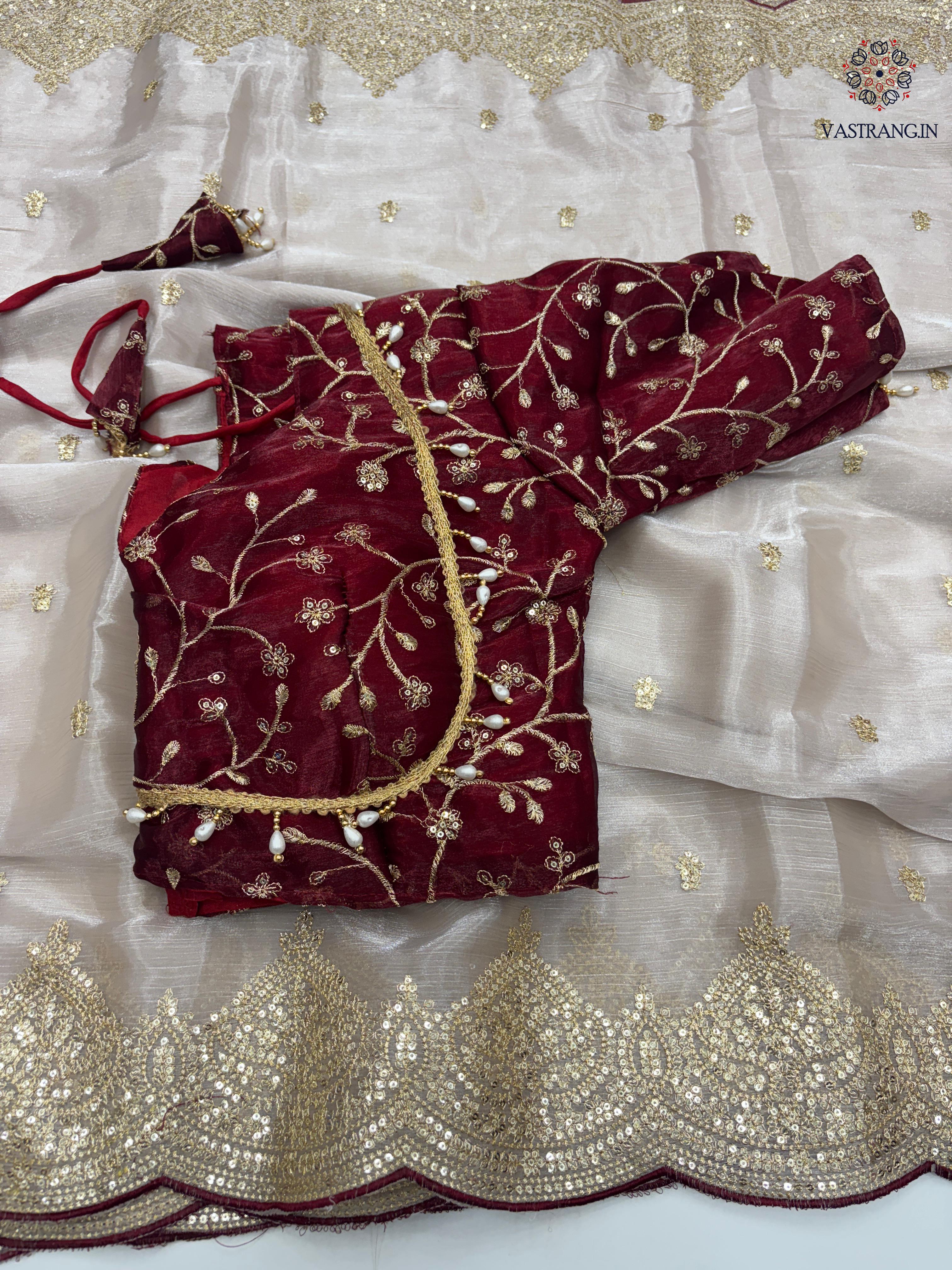 New Partywear Wear Silk Embroidery n Sequence Work Fancy Designer Saree With Unstitched Blouse