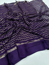 Load image into Gallery viewer, Elegant Party Wear Pure Viscose Georgette Weaving Jacquard Bandhani Print With Satin Border Fancy Desginer Saree For Ceremonial Occasion
