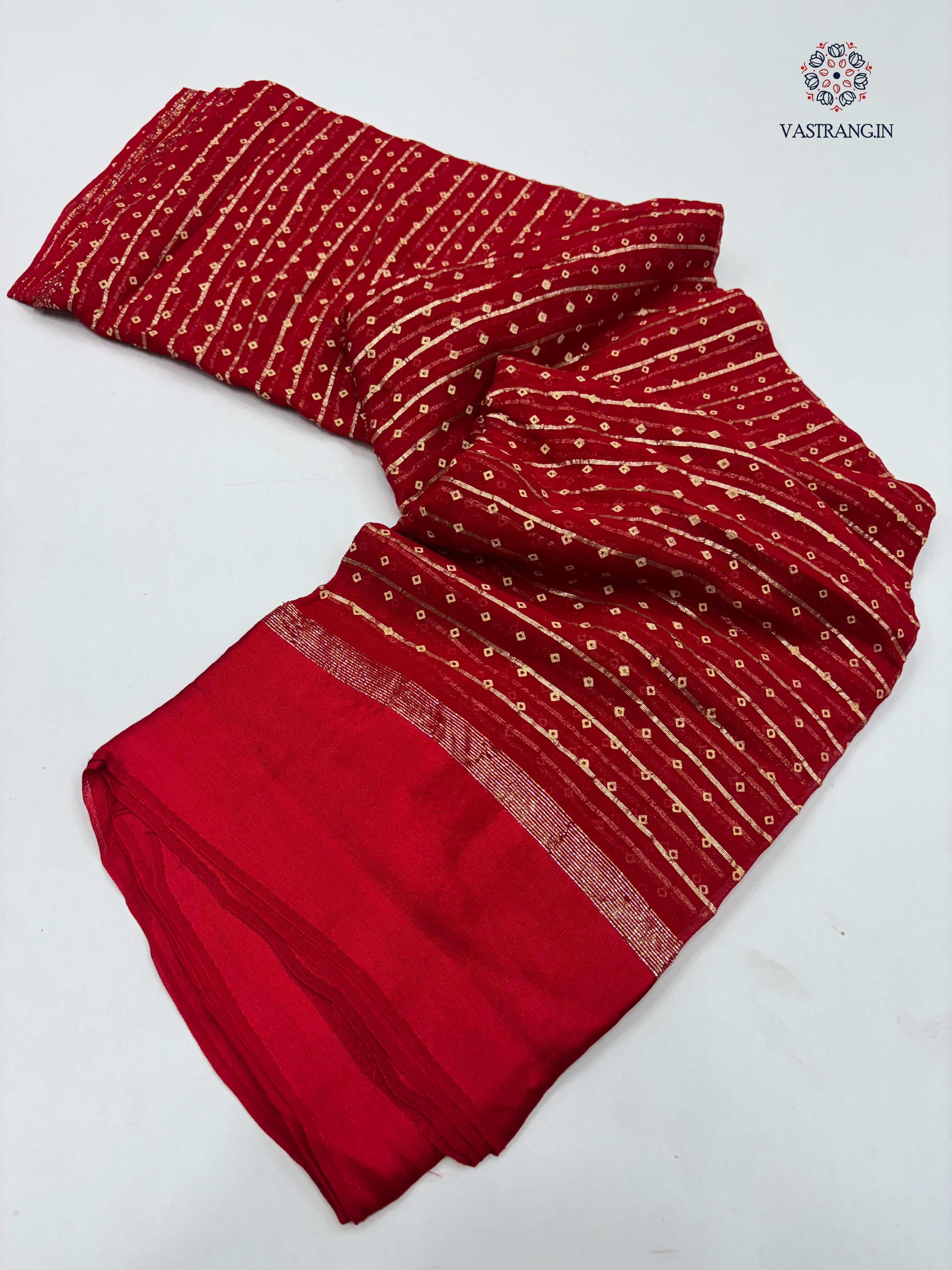 Elegant Party Wear Pure Viscose Georgette Weaving Jacquard Bandhani Print With Satin Border Fancy Desginer Saree For Ceremonial Occasion