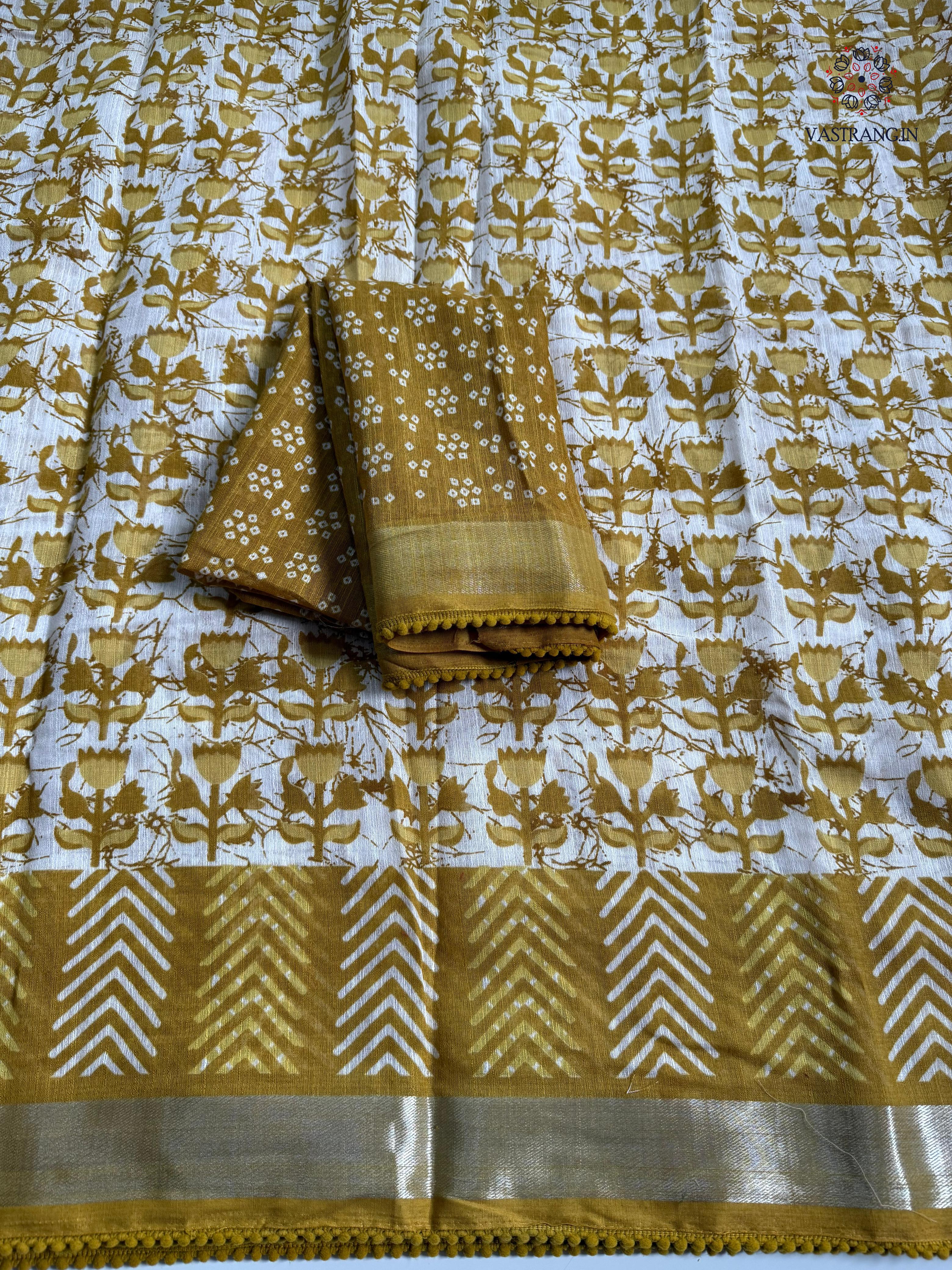 Sempiternal Kota Fabric Print n Zari Weaving Work Fancy Designer Saree With Blouse Piece