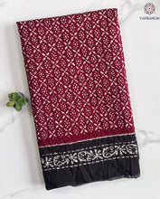 Load image into Gallery viewer, New Wedding Wear Black n Maroon Color Mul Cotton Print n Ajrak Rich Pallu Work Designer Saree With Stunner Blouse Piece
