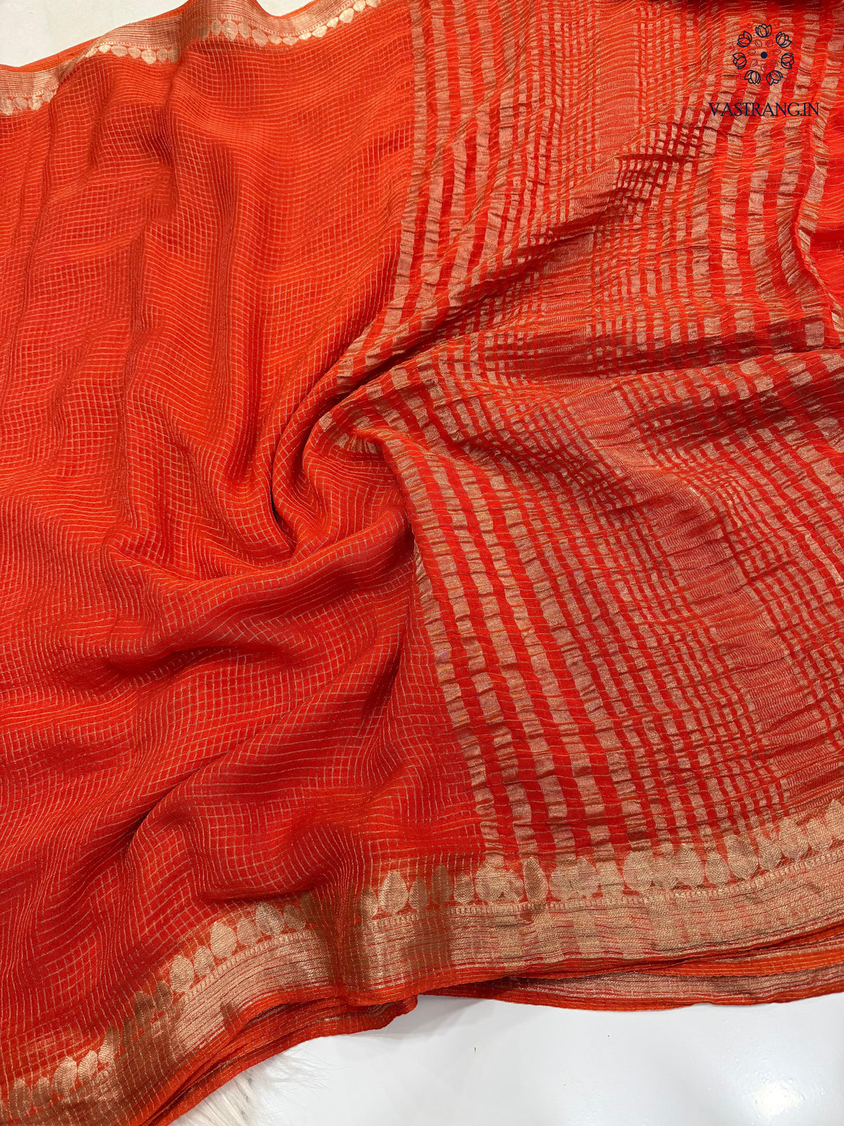 Marvellous Function Wear Orange Colour Viscose Georgette Zari Work With Elegant Pallu Desginer Saree With Blouse