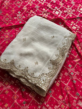 Load image into Gallery viewer, New Off White Color Partywear Crunchy Silk Embroidery n Cut Work Fancy Designer Saree
