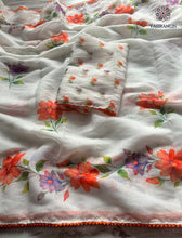 Load image into Gallery viewer, Glamorous Party Wear White Colour Linen Cotton Digital Print Lace Border Saree with Blouse
