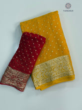 Load image into Gallery viewer, Gorgeous Festive Wear Yellow Color Viscose Georgette Jacquard Weaving Work Fancy Designer Saree
