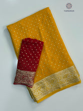 Load image into Gallery viewer, Gorgeous Festive Wear Yellow Color Viscose Georgette Jacquard Weaving Work Fancy Designer Saree
