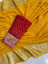 Load image into Gallery viewer, Gorgeous Festive Wear Yellow Color Viscose Georgette Jacquard Weaving Work Fancy Designer Saree
