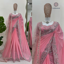 Load image into Gallery viewer, New Festive Wear Pink Color Faux Georgette Sequence n Pearl Work Fancy Designer Saree n Blouse With Stunner Dupatta
